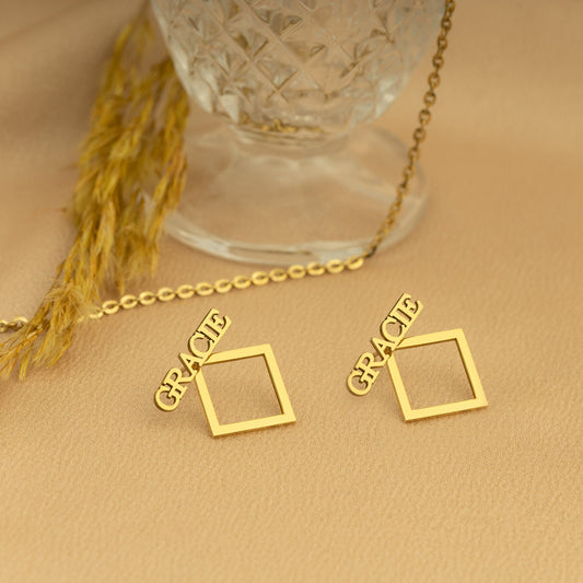 925 Sterling Silver Square Ear Jacket Name Earring