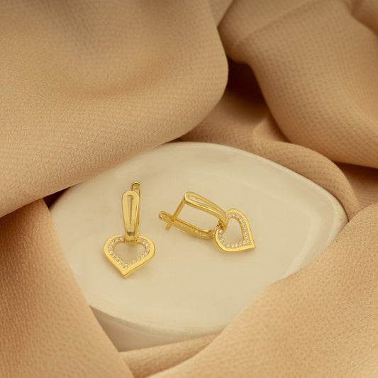 925 Sterling Silver Diamond Heart Dangle Hoop Earrings