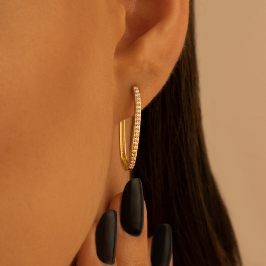 925 Sterling Silver Unique Diamond Rectangular Earrings