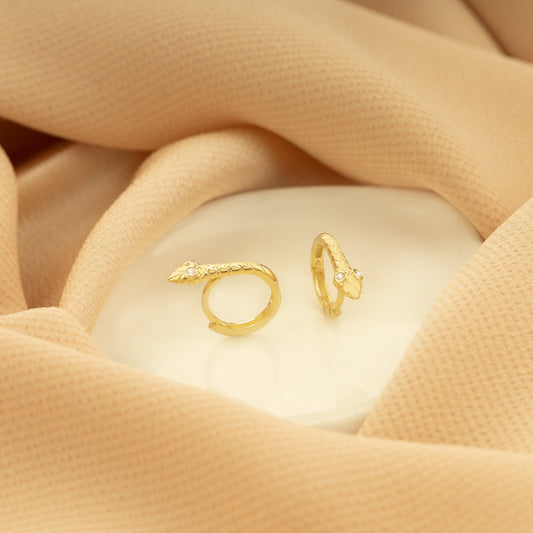 925 Sterling Silver Diamond Eye Snake Hoop Earrings