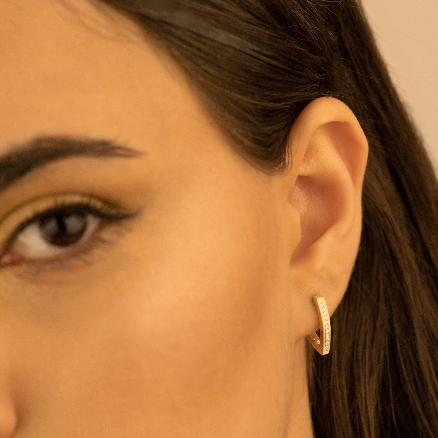 925 Sterling Silver Diamond Pave V Shaped Hoop Earring