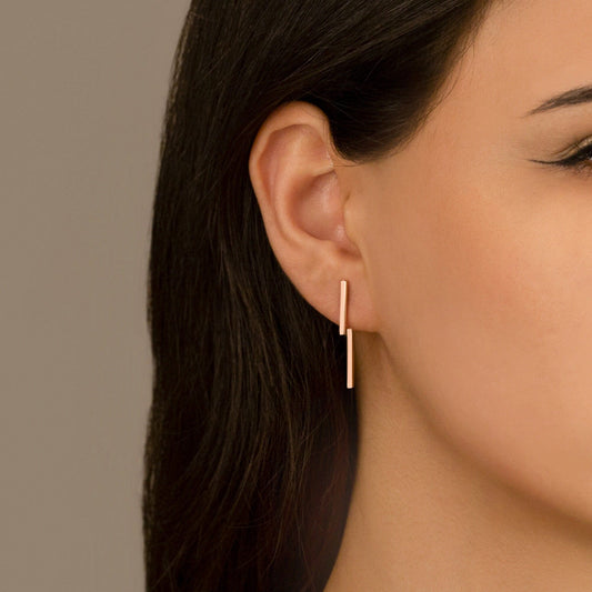 925 Sterling Silver Double Bar Ear Jacket Earrings