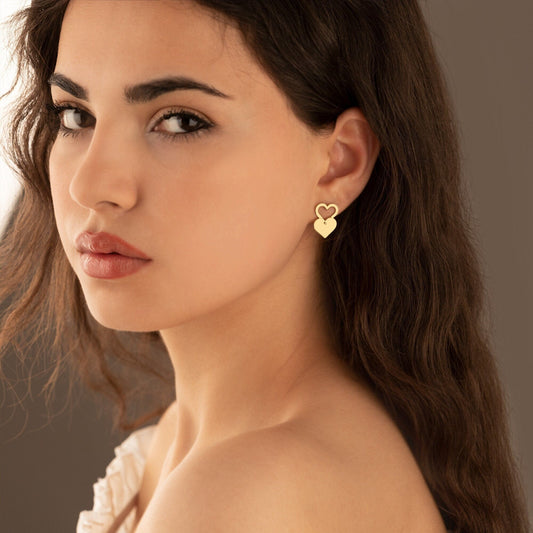 925 Sterling Silver Double Heart Drop Earrings