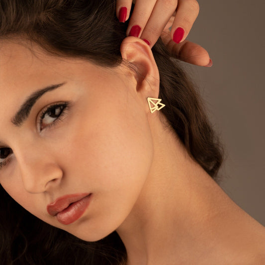 925 Sterling Silver Double Triangle Ear Jacket Earrings