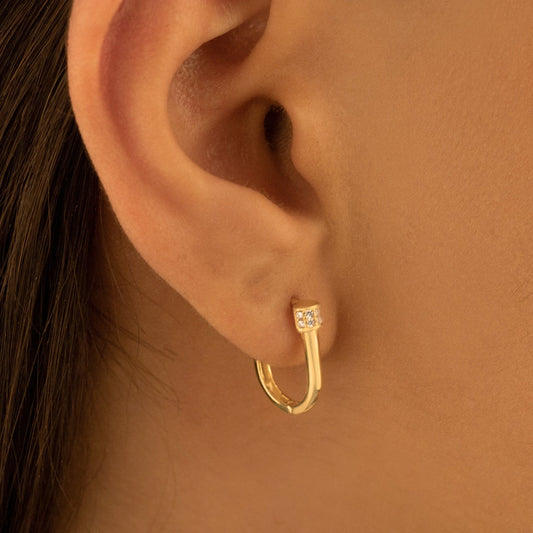 925 Sterling Silver Diamond Hoop Earrings