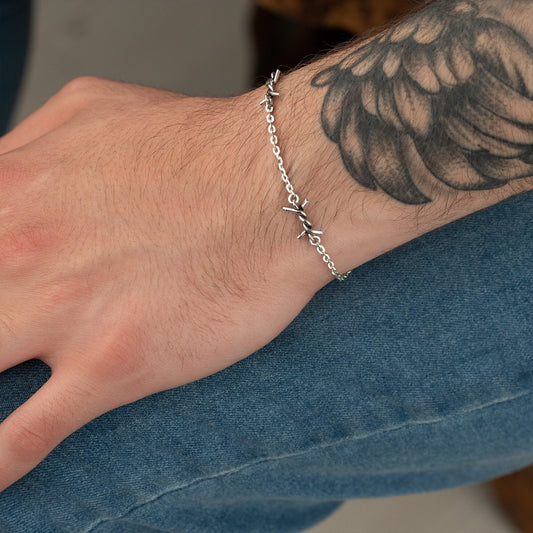 925 Sterling Silver Barbed Wire Spike Bracelet