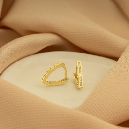 925 Sterling Silver Diamond Pave V Shaped Hoop Earring