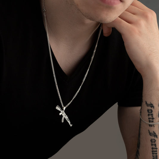 925 Sterling Silver Submachine Gun Necklace