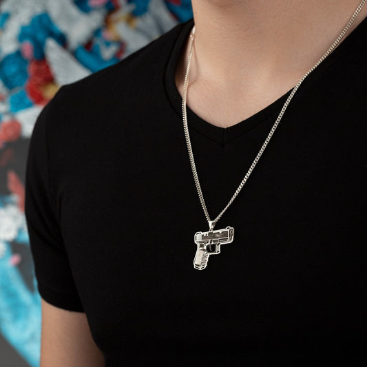 925 Sterling Silver Pistol Gun Necklace