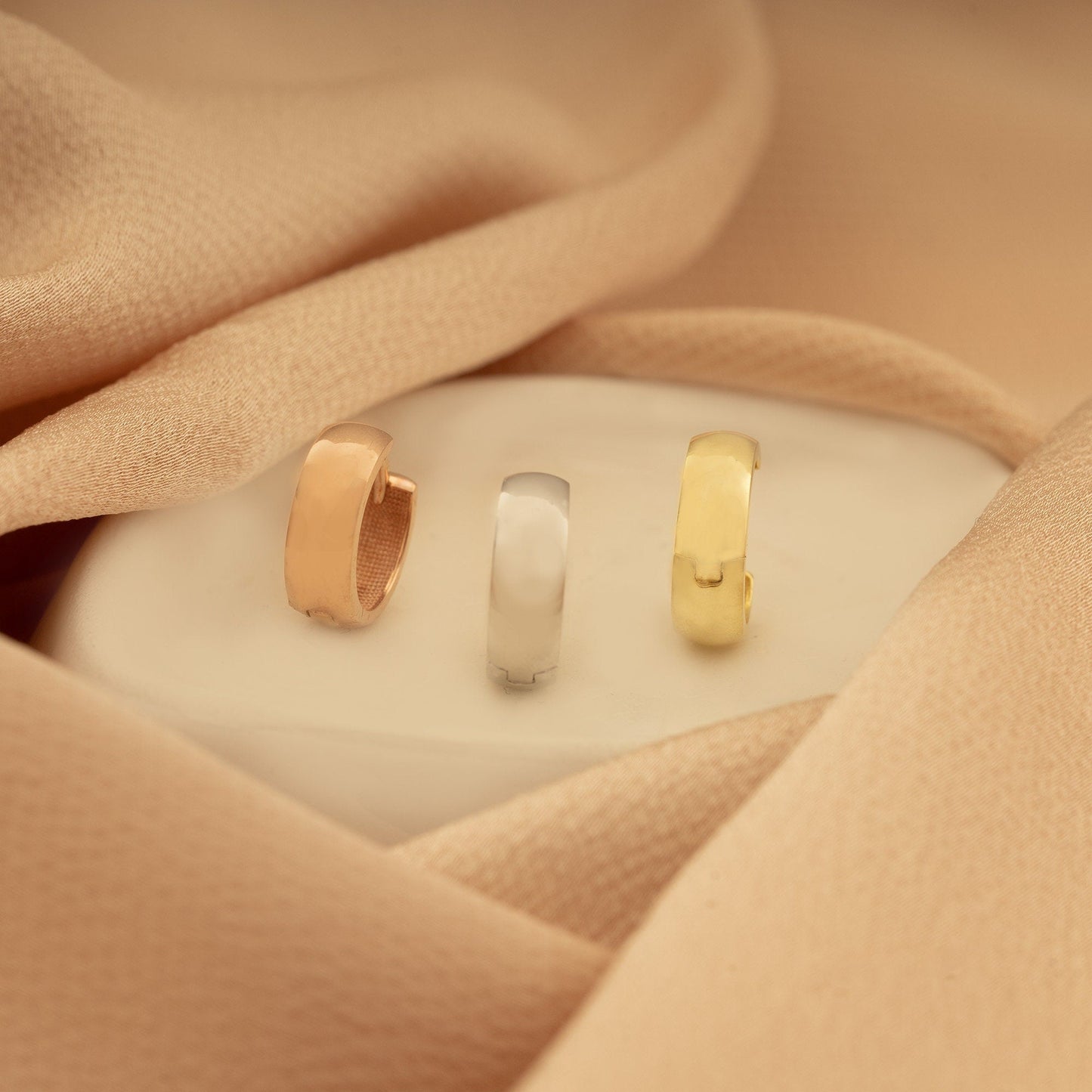 925 Sterling Silver 14mm Thick Big Hoop Huggie Earrings