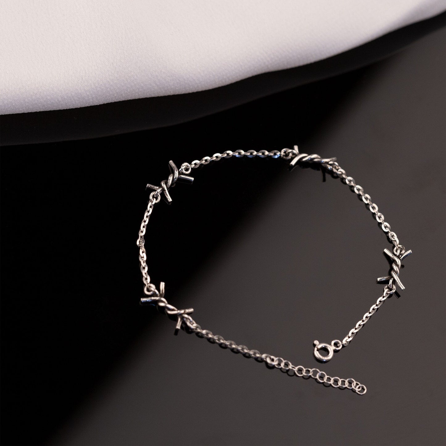 925 Sterling Silver Barbed Wire Spike Bracelet