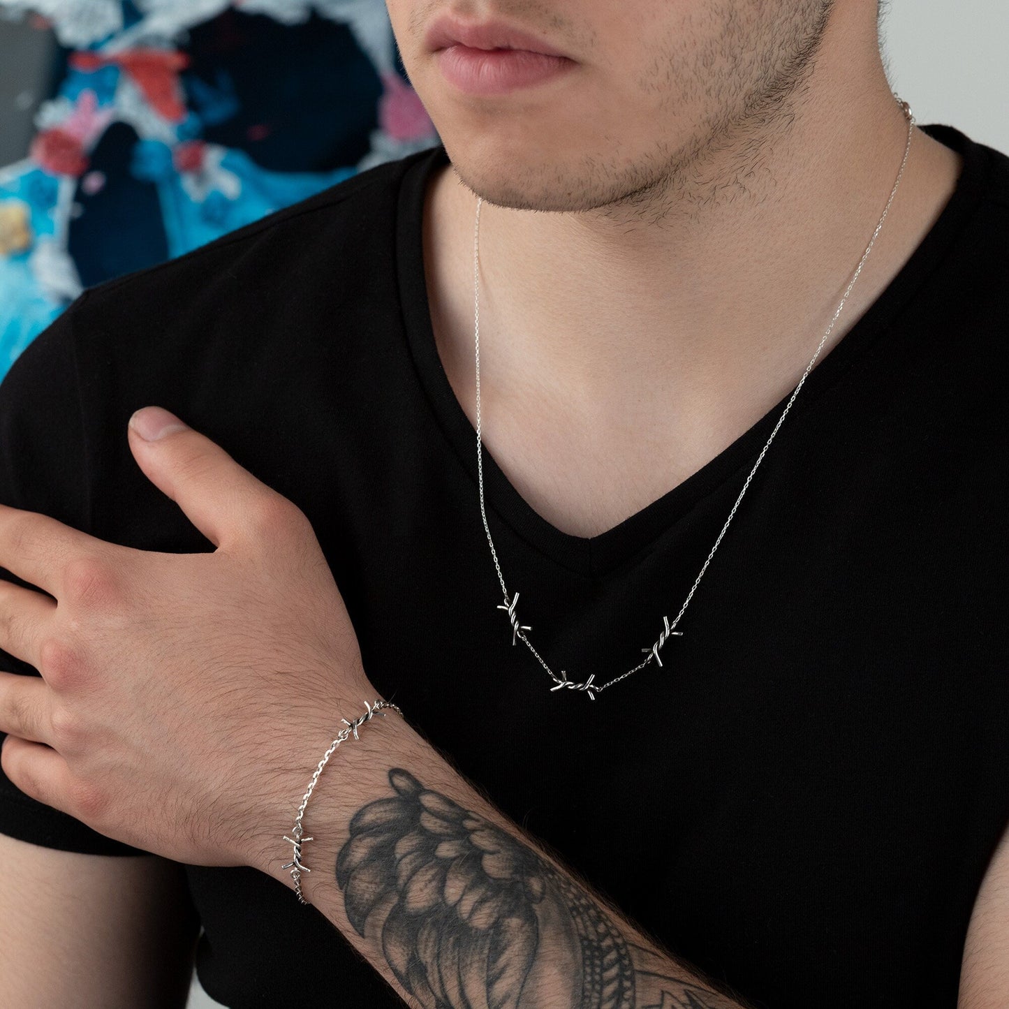 925 Sterling Silver Barbed Wire Spike Bracelet