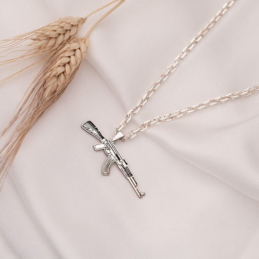 925 Sterling Silver Bold Force Chain AK-47 Necklace
