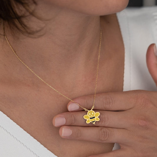 925 Sterling Silver Bee Enamel Necklace