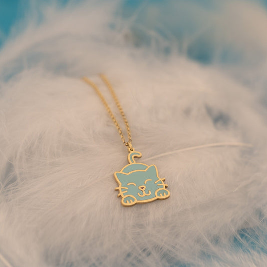 925 Sterling Silver Enamel Cat Necklace