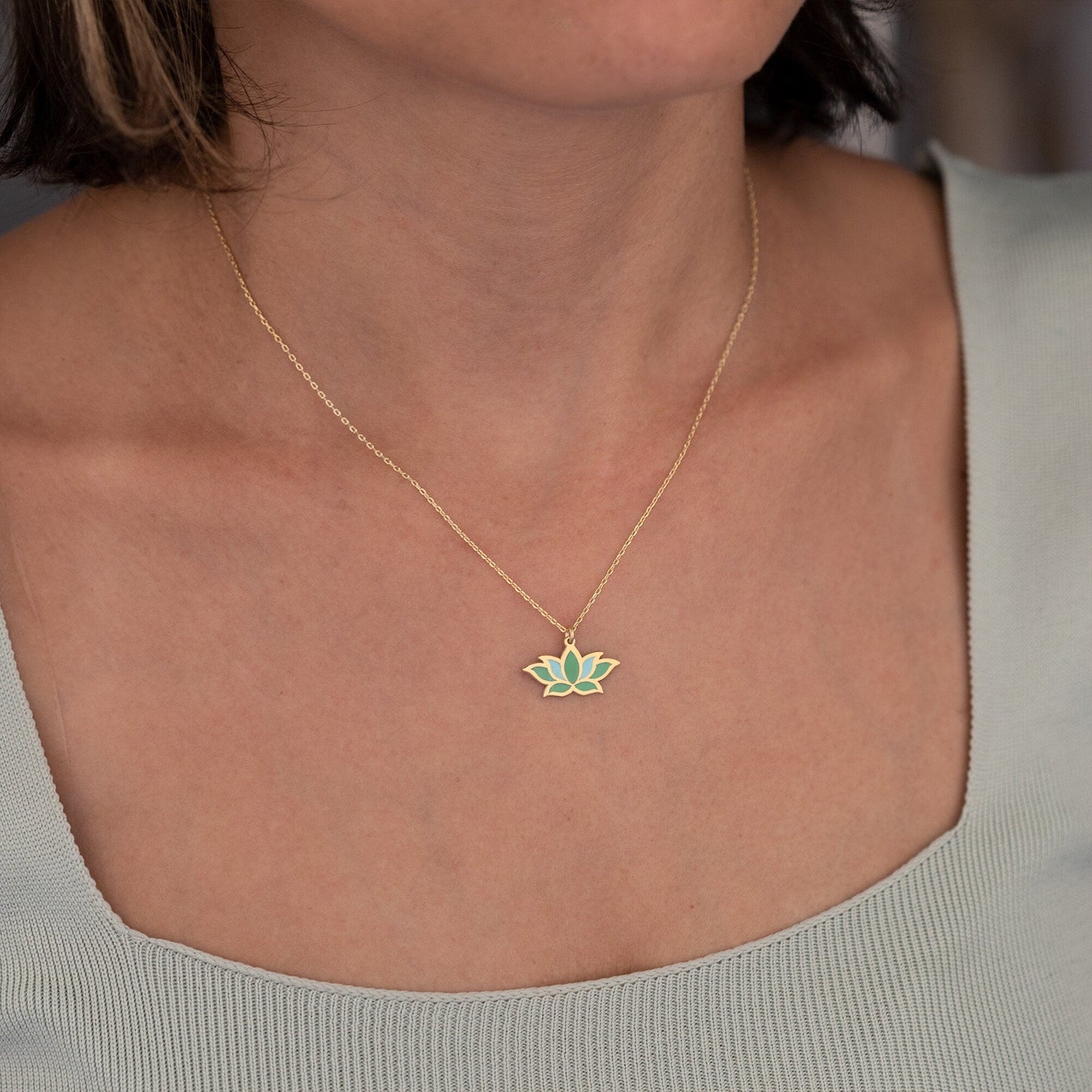925 Sterling Silver Lotus Enamel Necklace