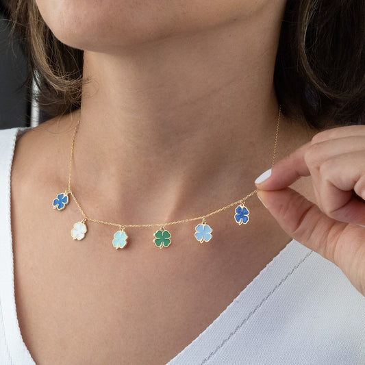 925 Sterling Silver Enamel Four Leaf Clover Necklace