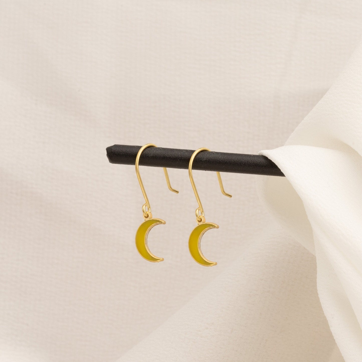 Enamel Dainty Moon Earring - Valentine's Day Gift - Crescent Moon - Yellow Moon Earrings - Minimalist Earring - Celestial Jewelry