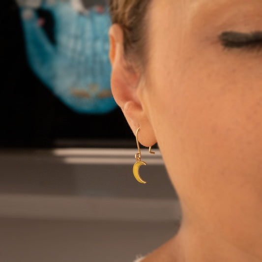 Enamel Dainty Moon Earring - Valentine's Day Gift - Crescent Moon - Yellow Moon Earrings - Minimalist Earring - Celestial Jewelry