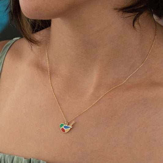 925 Sterling Silver Enamel Bird Pendant