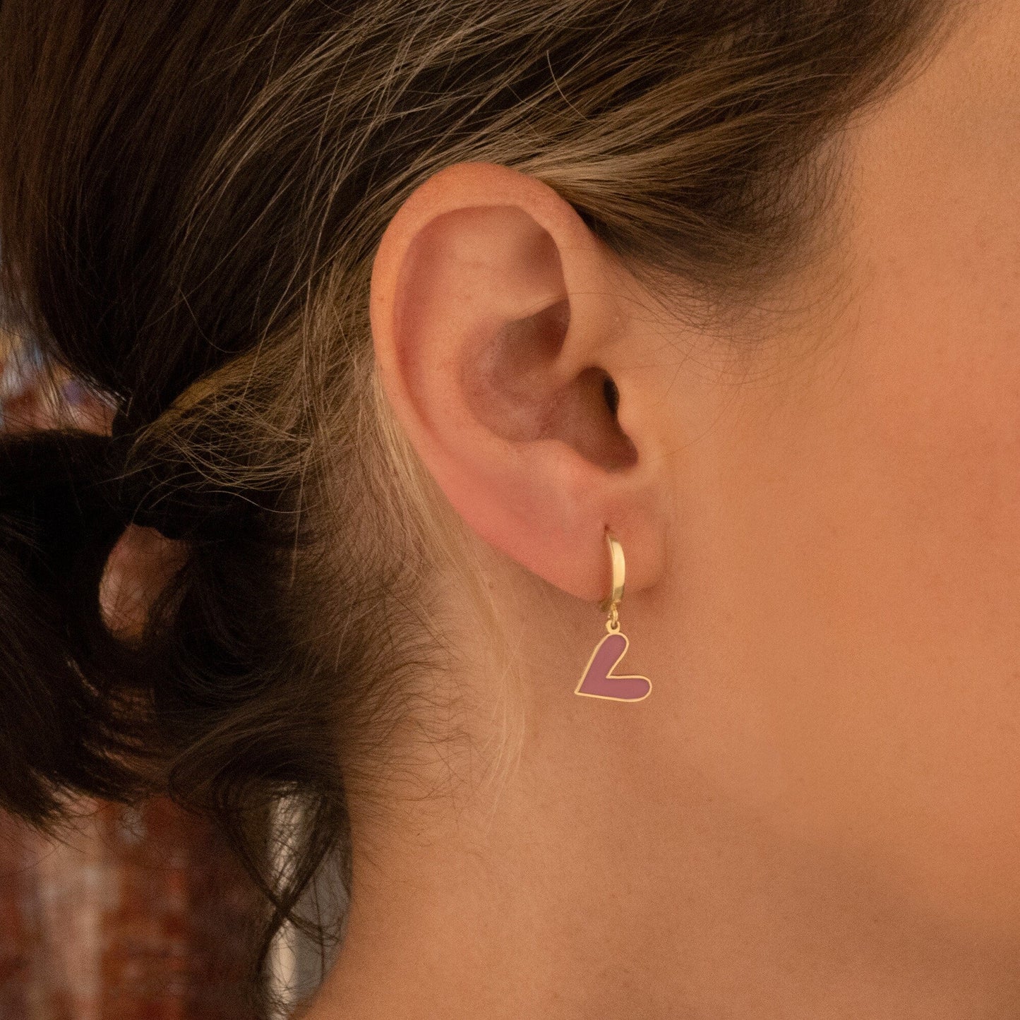 925 Sterling Silver Purple Heart Earring