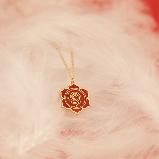 925 Sterling Silver Enamel Red Rose Necklace