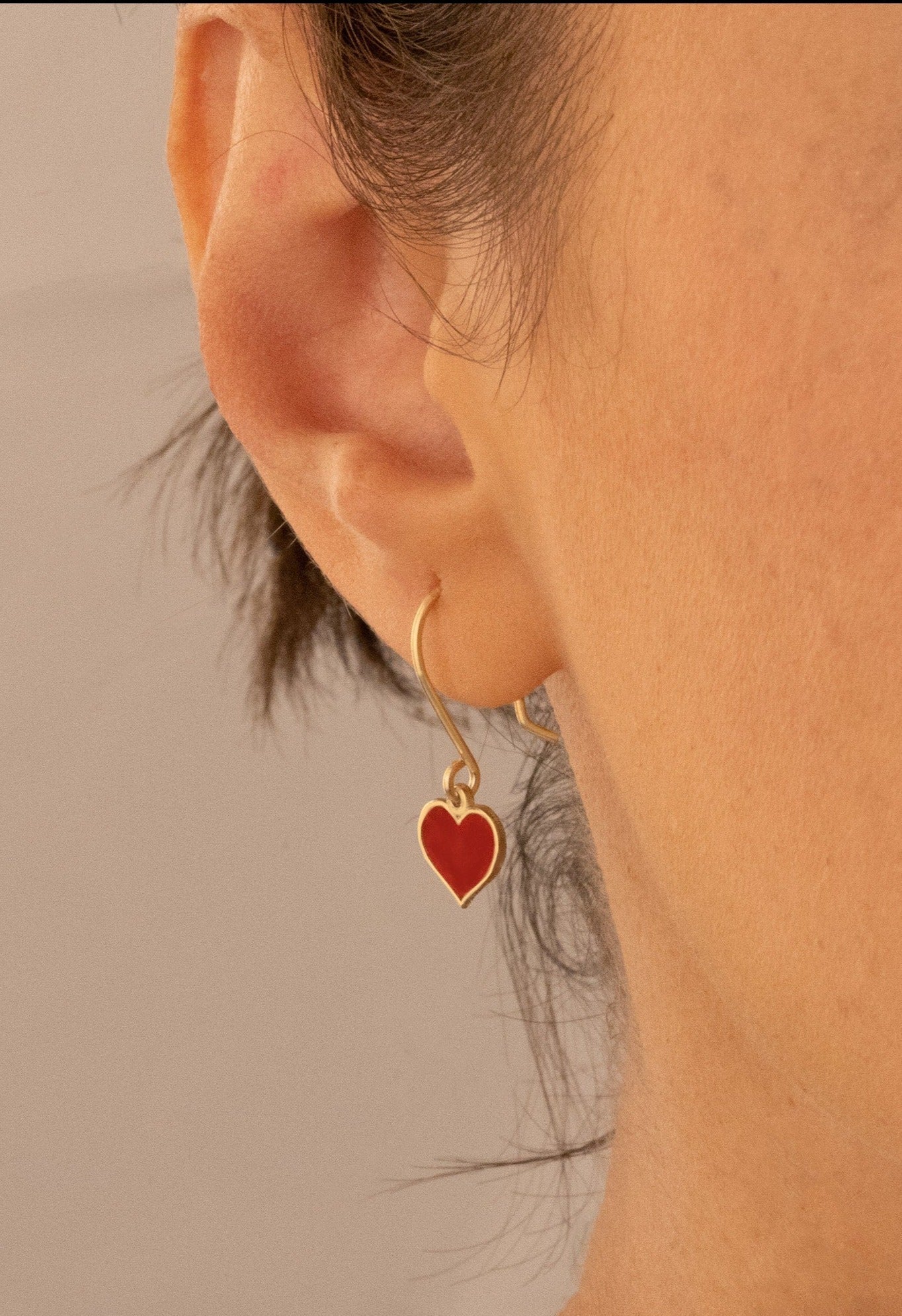 14K Solid Gold Dangle Red Heart Earring