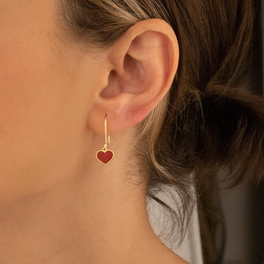925 Sterling Silver Red Enamel Heart Earring