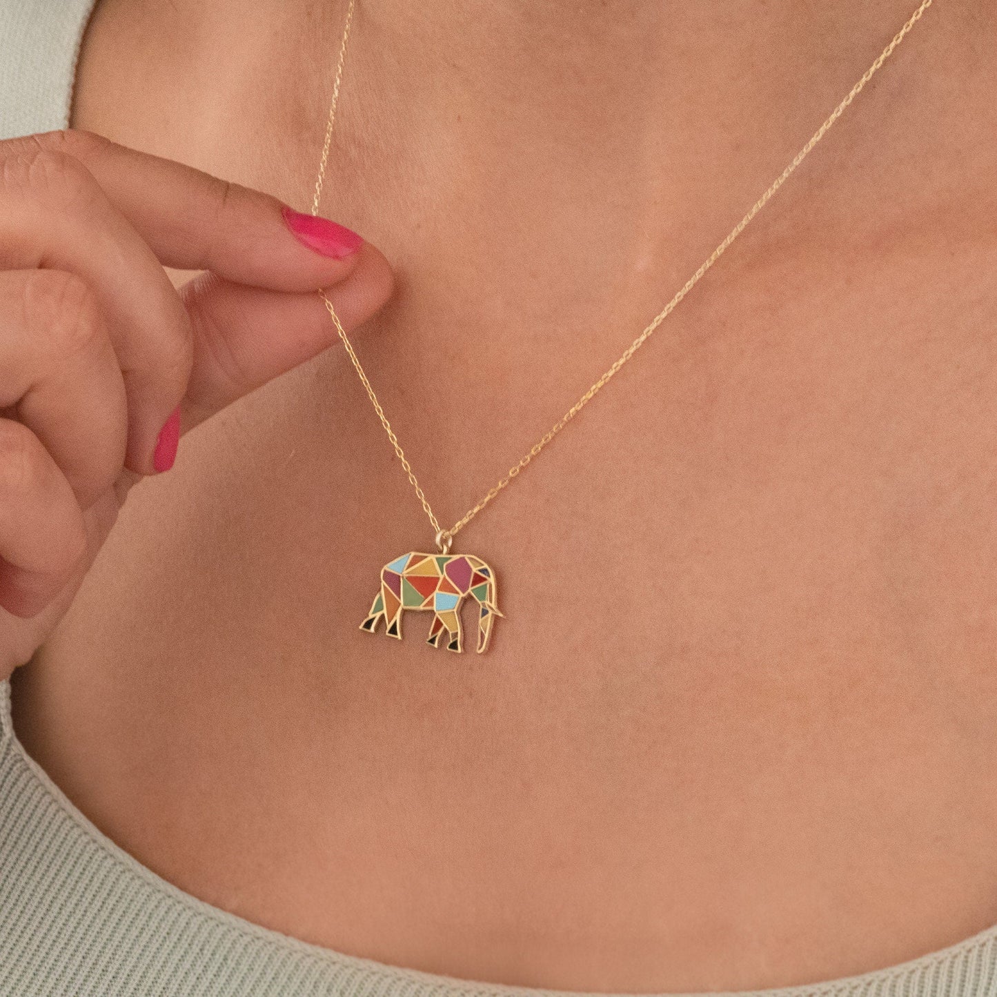 925 Sterling Silver Enamel Elephant Pendant