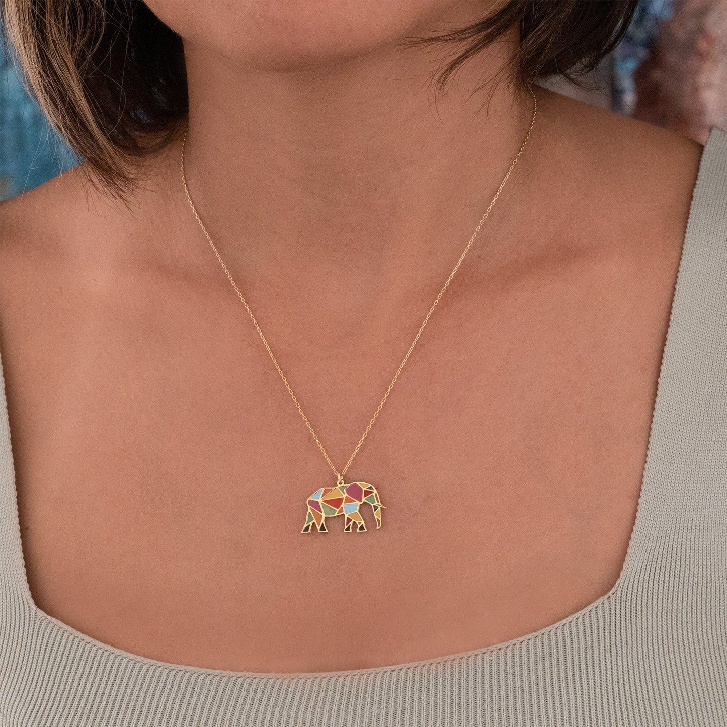 925 Sterling Silver Enamel Elephant Pendant