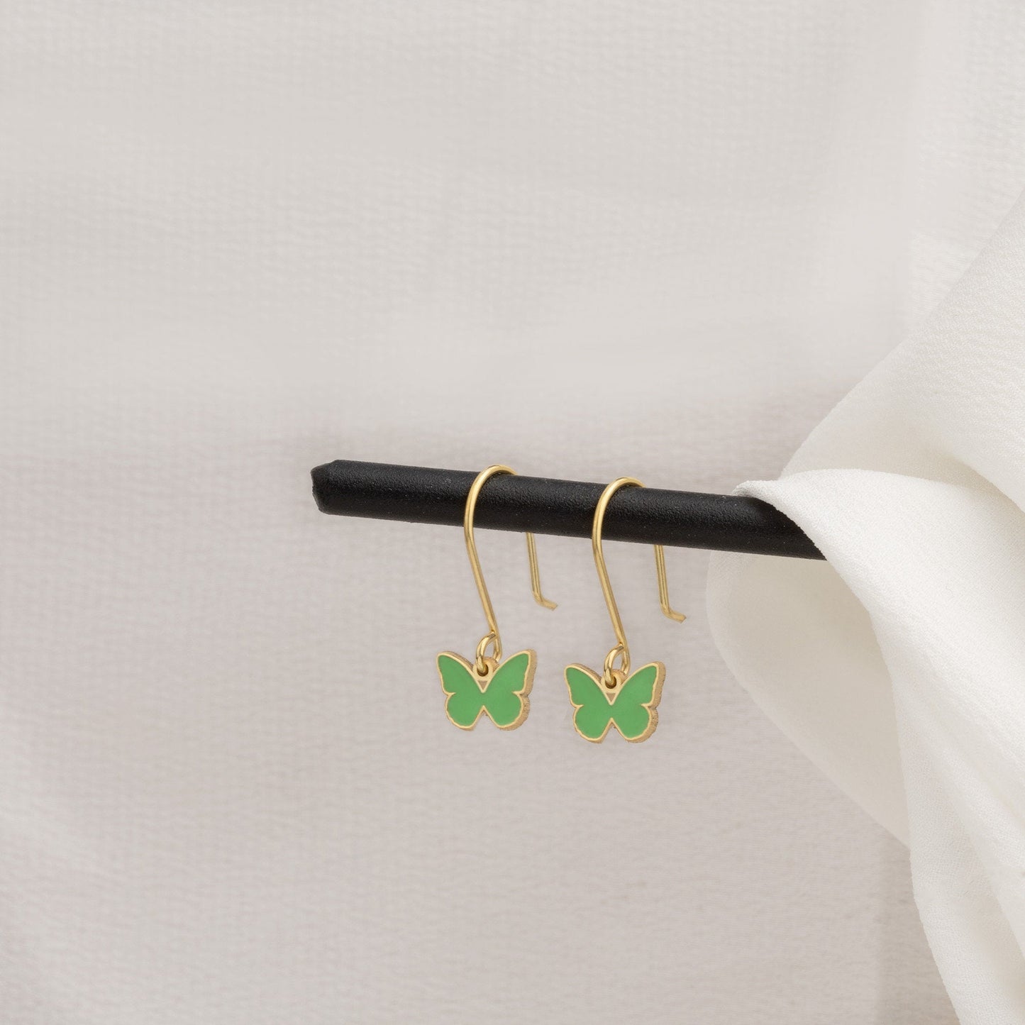 925 Sterling Silver Green Enamel Butterfly Earrings