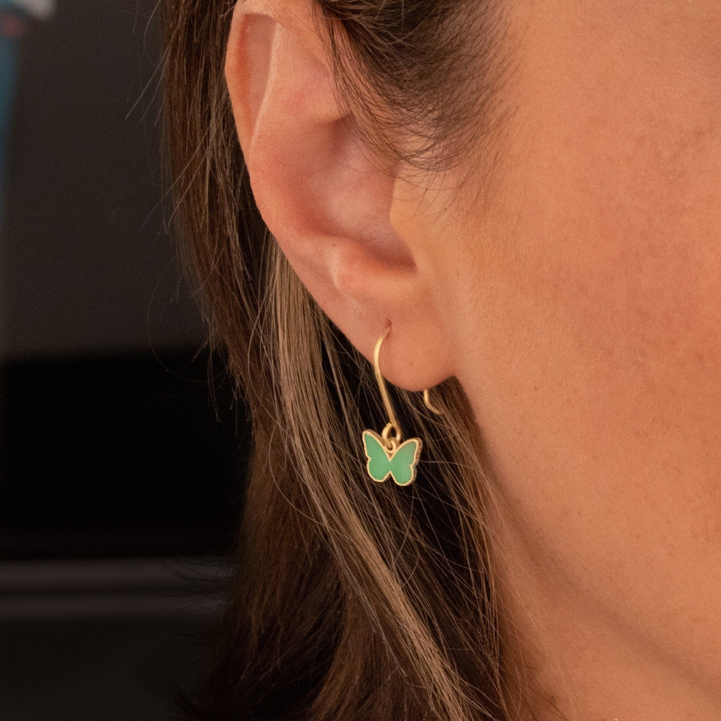 925 Sterling Silver Green Enamel Butterfly Earrings