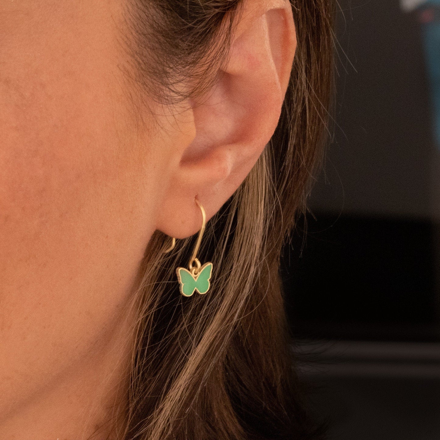 925 Sterling Silver Green Enamel Butterfly Earrings