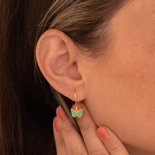 925 Sterling Silver Green Enamel Butterfly Earrings