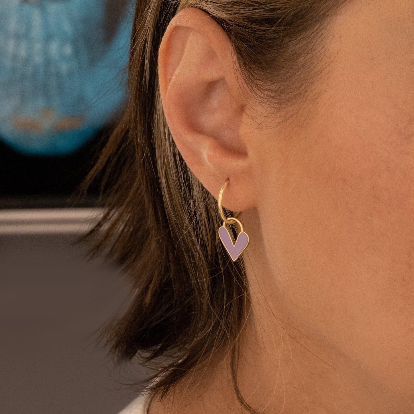 925 Sterling Silver Lilac Color Heart Earring