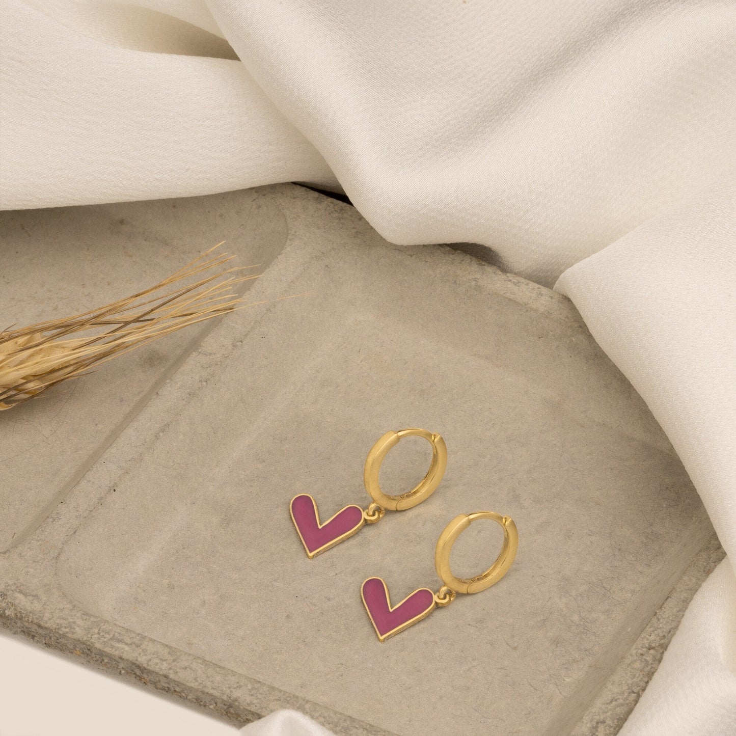 925 Sterling Silver Purple Heart Earring