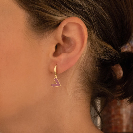 925 Sterling Silver Purple Heart Earring