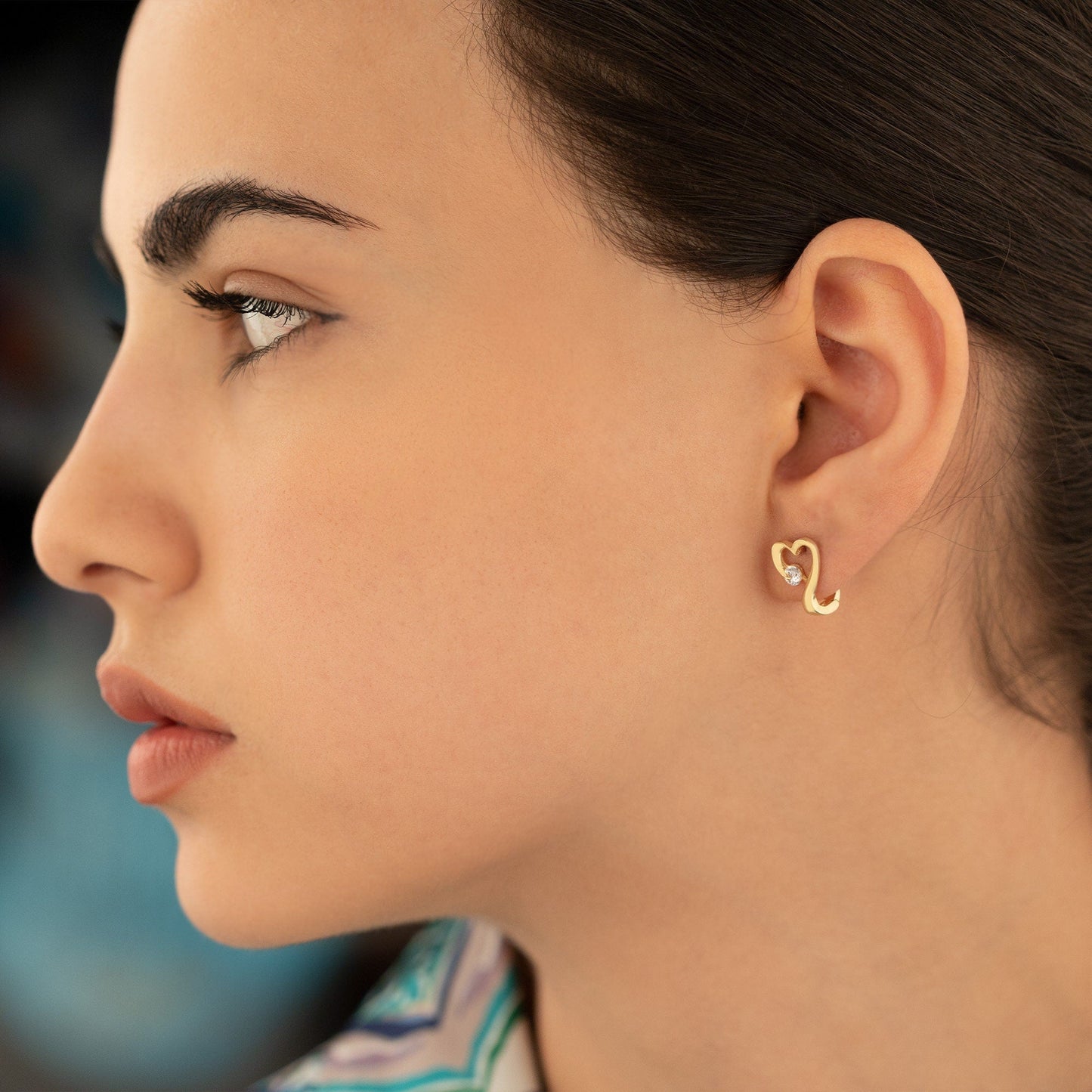 925 Sterling Silver Heart and Diamond Hoop Earring