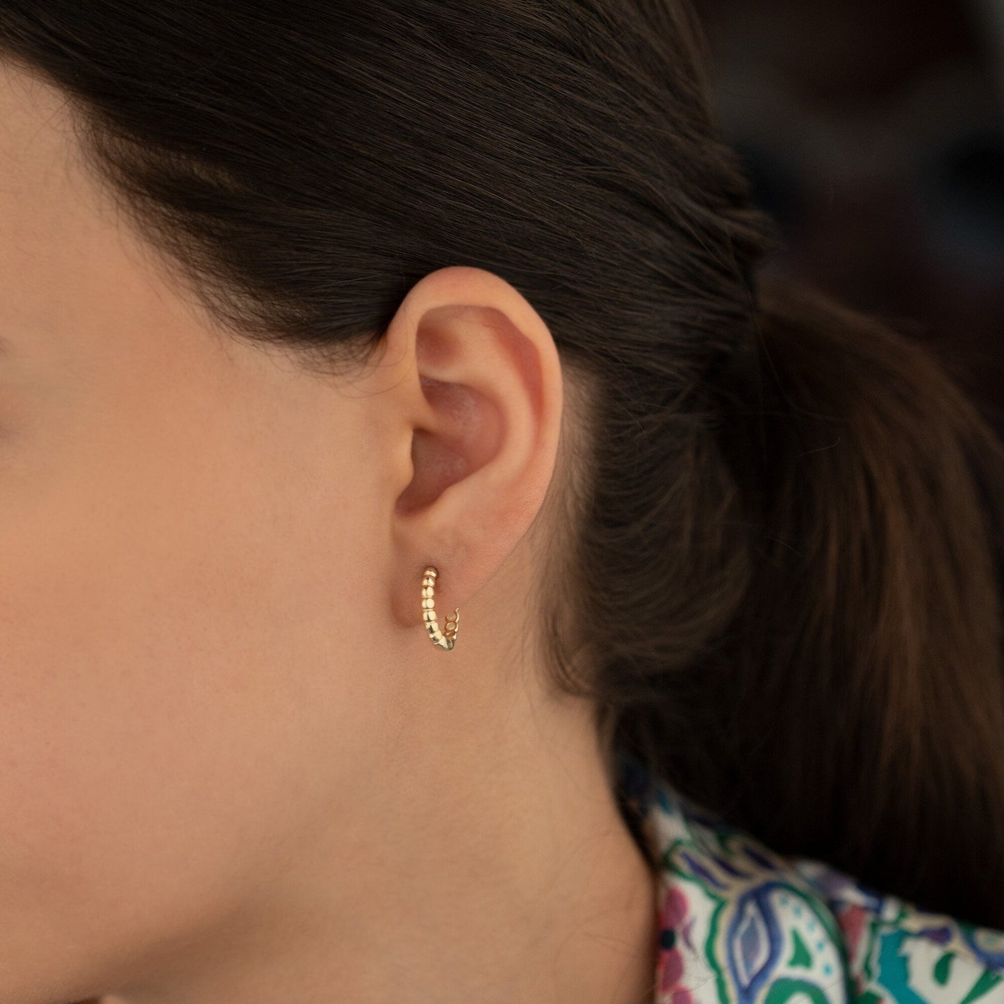 925 Sterling Silver Beaded Hoop Huggie Earrings