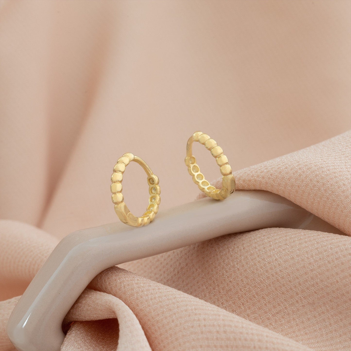 925 Sterling Silver Beaded Hoop Huggie Earrings