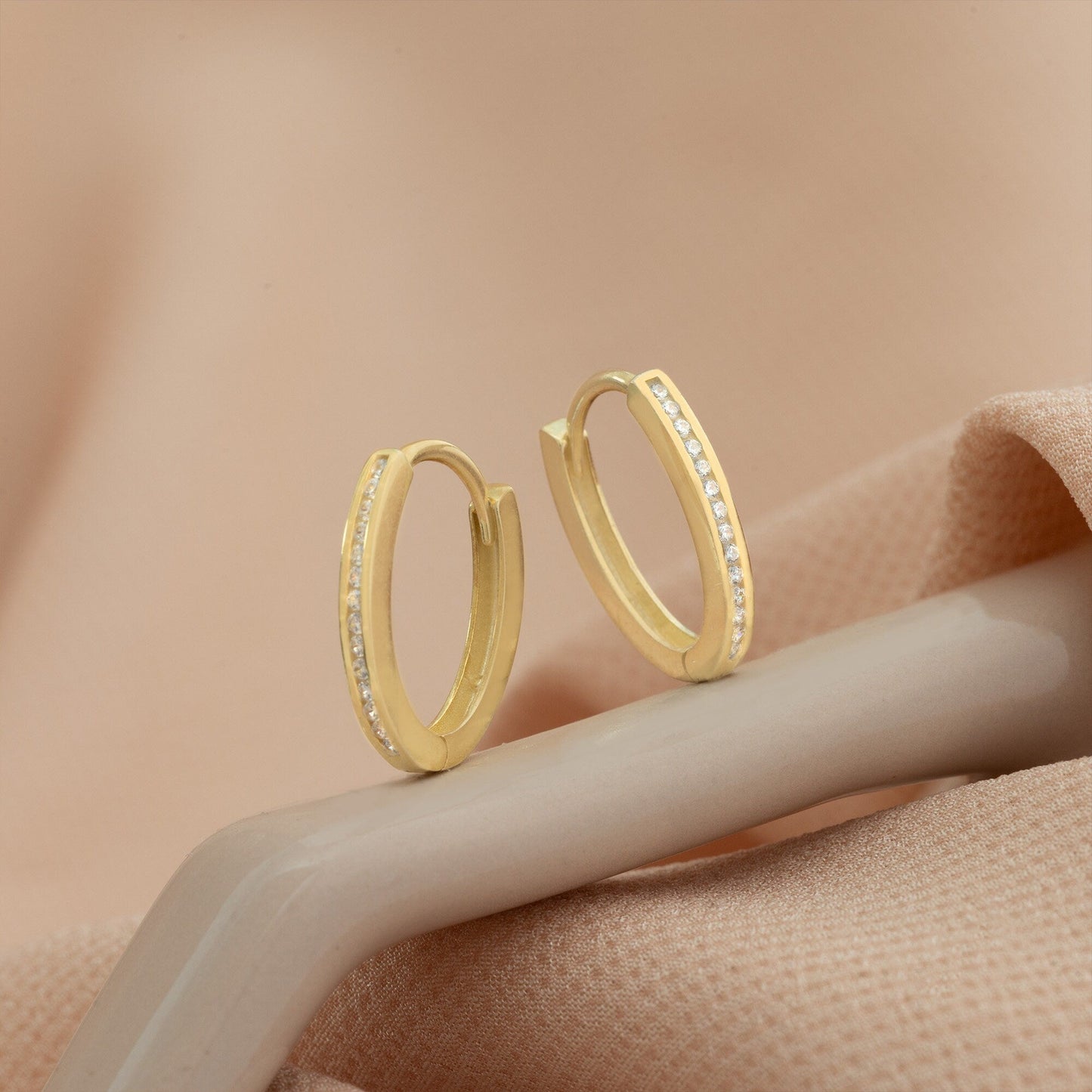 925 Sterling Silver Diamond Line Rectangle Earrings