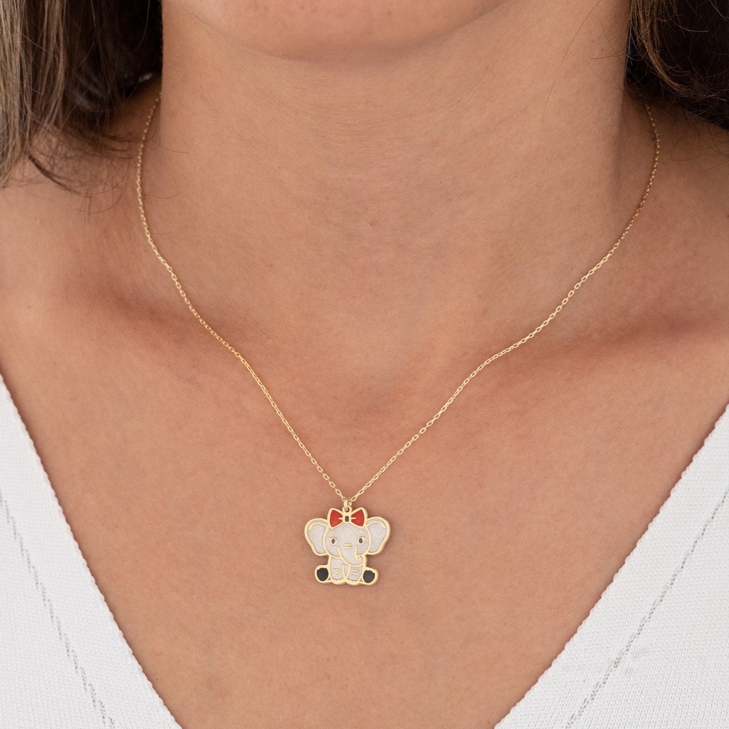925 Sterling Silver Elephant Enamel Necklace
