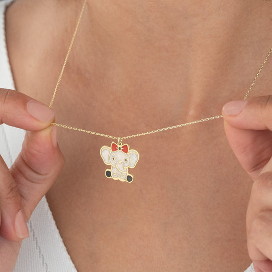 925 Sterling Silver Elephant Enamel Necklace