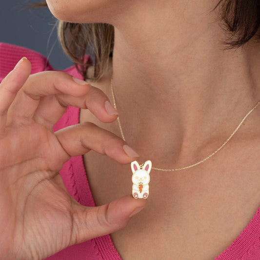 925 Sterling Silver Enamel Baby Rabbit Necklace