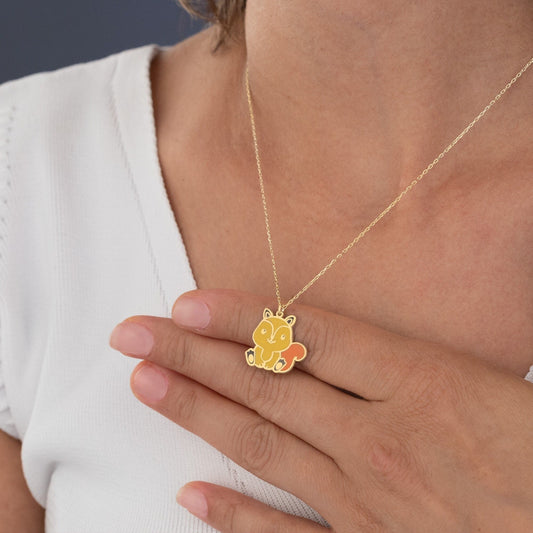 925 Sterling Silver Enamel Squirrel Necklace