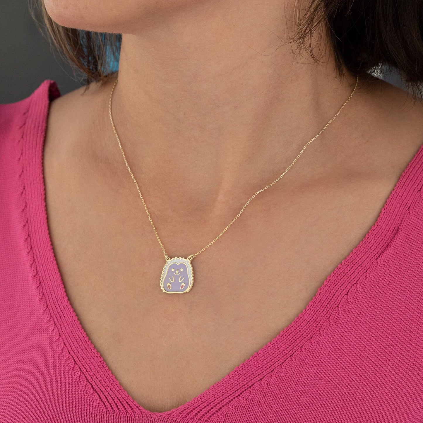 925 Sterling Silver Adorable Tiny Hedgehog Necklace