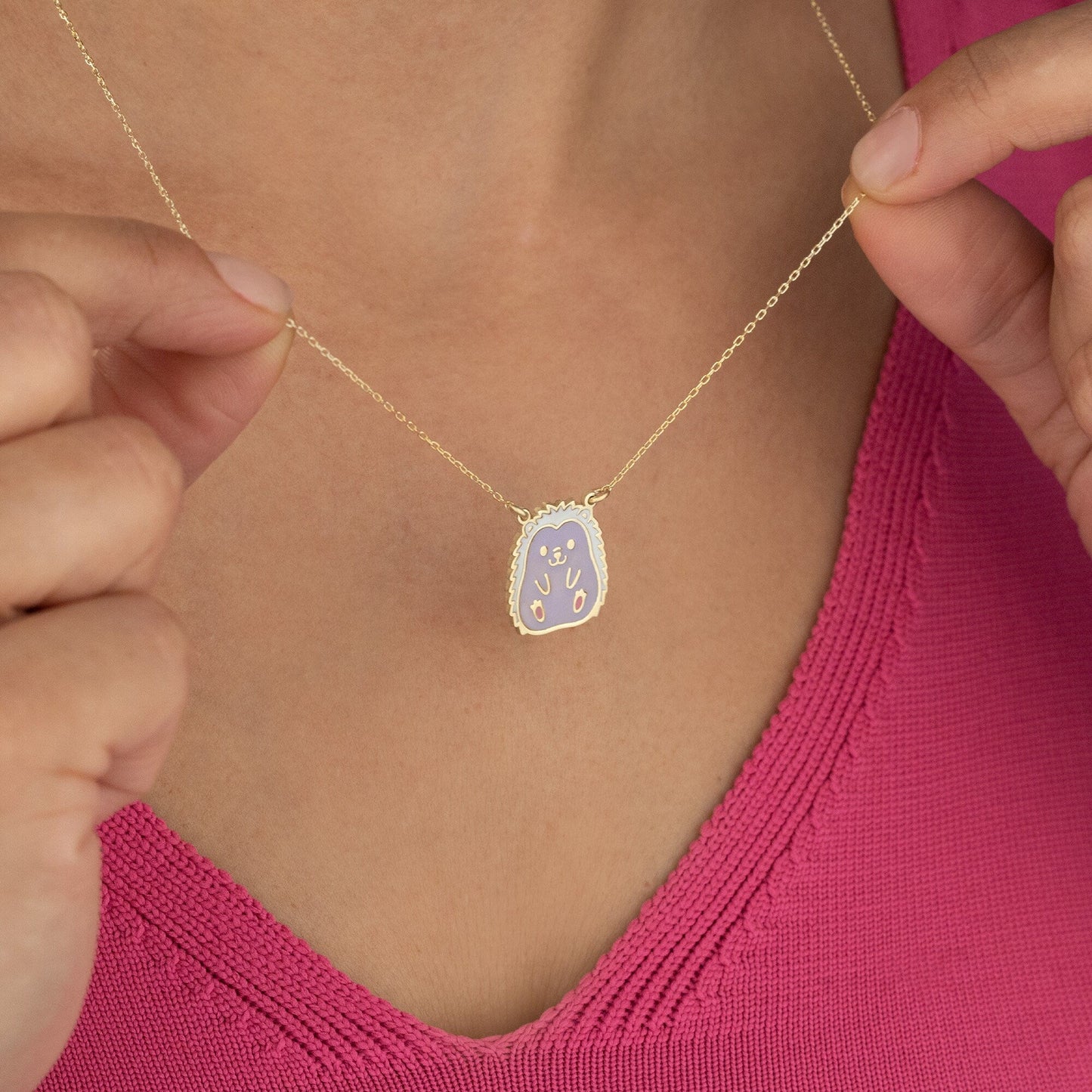 925 Sterling Silver Adorable Tiny Hedgehog Necklace