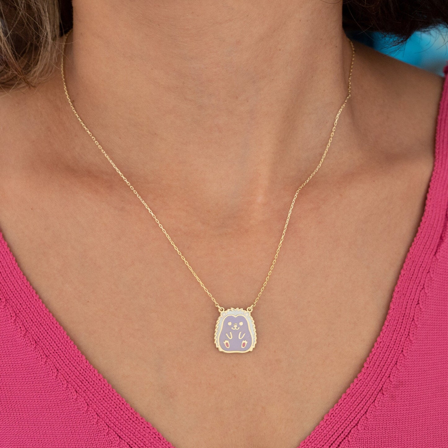 925 Sterling Silver Adorable Tiny Hedgehog Necklace