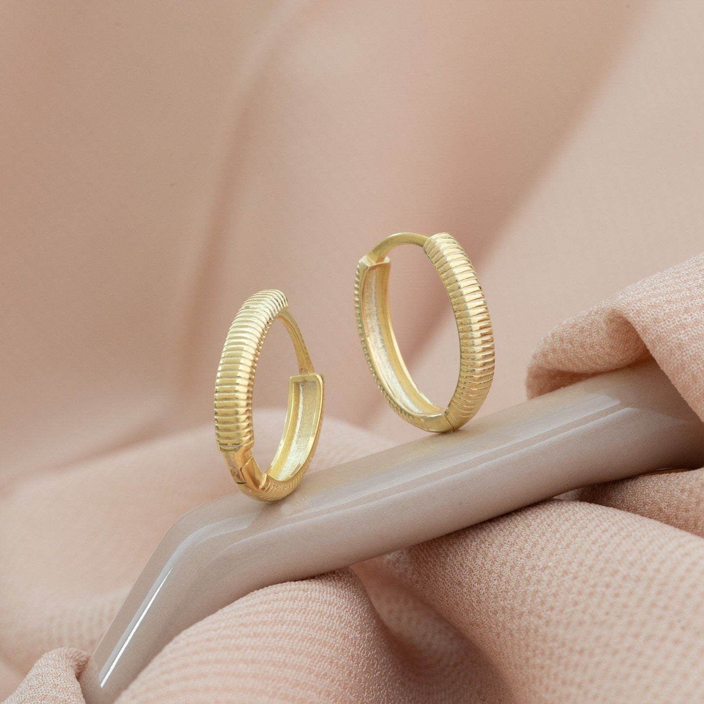 925 Sterling Silver Serrated Hoop Huggie Earrings