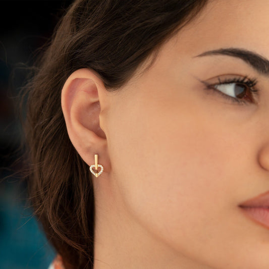 925 Sterling Silver Diamond Heart Hoop Earrings